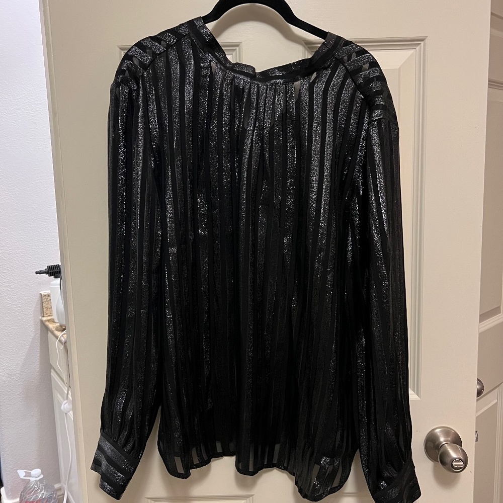 J. Crew Black Sheer Metallic Stripe Blouse